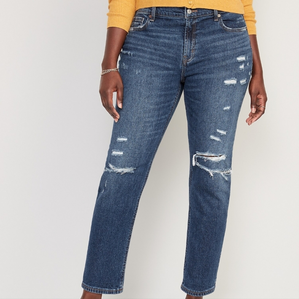 [Old Navy] Mid-Rise Boyfriend Straight Ripped Jeans
